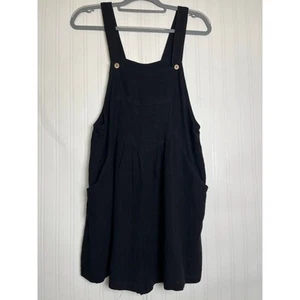 Anrabess Women’s S Linen Romper Overalls Shortalls Loose Black Coastal Lagenlook - Picture 1 of 10