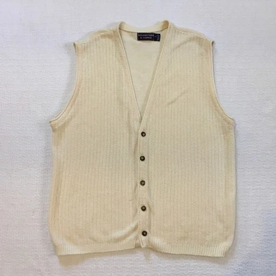 Roundtree & Yorke Mens Cream Knit V Neck Button Front Sleeveless Vest Sweater L - Image 1 of 4
