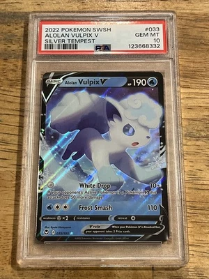 GRADED PSA 10 2022 Pokemon SWSH Alolan Vulpix V Silver Tempest #033 - Image 1 of 2