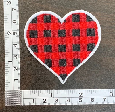 Red & Black Plaid Heart Embroidered Iron On Patch - Image 1 of 2