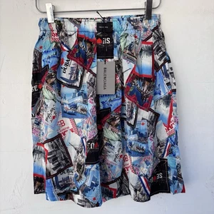 NUEVO CON ETIQUETAS $990 Balenciaga Unisex Postal Ciudad Seda Pantalones Cortos Multicolor Talla 46 EE. UU. XS - Imagen 1 de 9