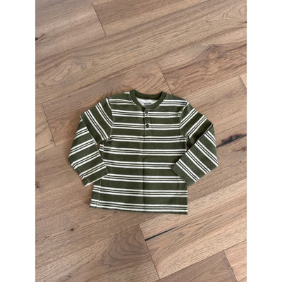 Cherokee Boys Green and White Striped Textured Long Sleeve Shirt Size 5 - Image 1 of 4