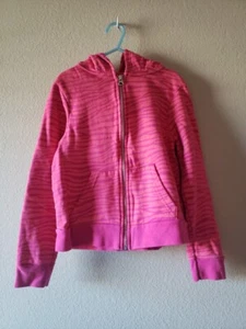 BCG Girls Pink Cotton Blend Hooded Sweat Shirt Zip Top Zebra Stripe Small Size 7 - Picture 1 of 11