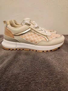 Scarpe donna Girlhood Paris misura 9 bianco/oro LL620 sneakers stringate 1L - Foto 1 di 15