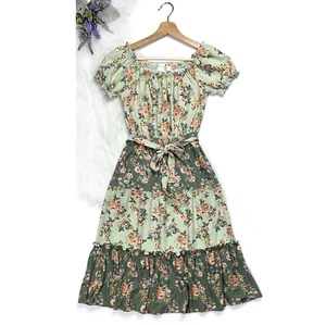 No Comment Girls Floral Short Sleeve Sundress Green Size XL - Picture 1 of 7