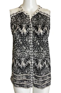 S - Lucky Brand Top Black White Sleeveless Geo Embroidered NWOT - Picture 1 of 10