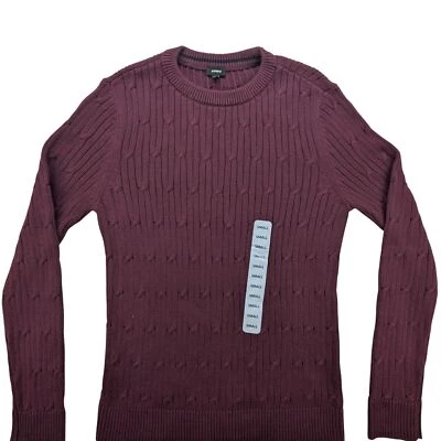 Express Sweater Mens Small Knit Crewneck Maroon Pullover Textured Classic - Image 1 of 4