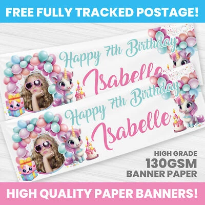 UNICORNIO PRINCESAS PERSONALIZADAS PANCARTAS DE CUMPLEAÑOS DECORACIÓN FIESTA BANDERAS Foto 1 de 3