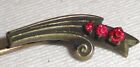 Vtg Stick Hat Pin Brass Synthetic Rubies Art Deco l930s-40s Jeweler's Box
