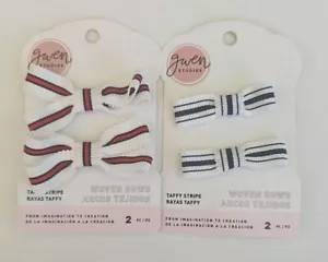 Gwen Studios Taffy Stripe Woven Bows Navy Blue/White and Red/White Craft Supply - Picture 1 of 2