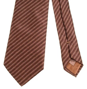 RECIENTE Corbata Brioni Marrón Chocolate Satinada Tonal Rayas 100% Seda - Imagen 1 de 4