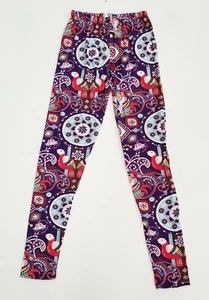 Talavera Geometric Parrot Multicolor Soft Leggings S-M pink purple blue red pant - Picture 1 of 12