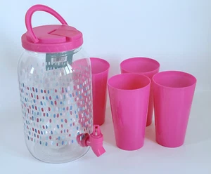 3.8L Plastic Drinks Dispenser With Tap & 4 Cups Beverage Cocktail Jar With Lid - Picture 1 of 8