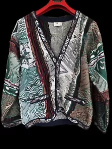Vintage RARE Authentic Coogi Cardigan Multi Color Sweater Mens - L - Picture 1 of 10