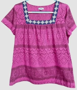 Blusa Izod Para Mujer L Rosa Brillo Cuello Cuadrado Camisa Boho Hippie Campesina Top - Imagen 1 de 4