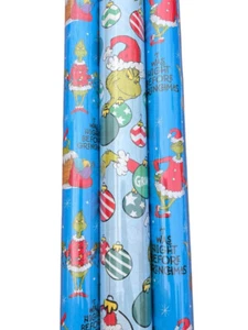 3 Rolls The Grinch who Stole Christmas Gift Wrapping Paper 100 sq ft Total - Picture 1 of 2