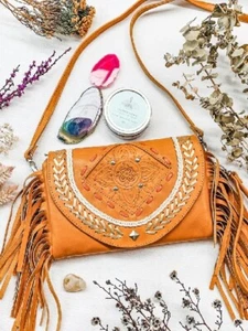 Mahiya Coachella Festival Bag Body Purse Leather Handmade Bohemian Tan BRAND NEW - Bild 1 von 8