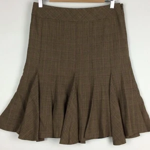 Club Monaco Skirt Womens 4 Fit Flare Tulip Wool Blend Glen Plaid Brown Lined - Picture 1 of 14