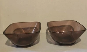 Hazel Atlas 60's Retro MCM Moroccan Colony Amethyst Purple 5-3/4" Square Bowls - Imagen 1 de 3
