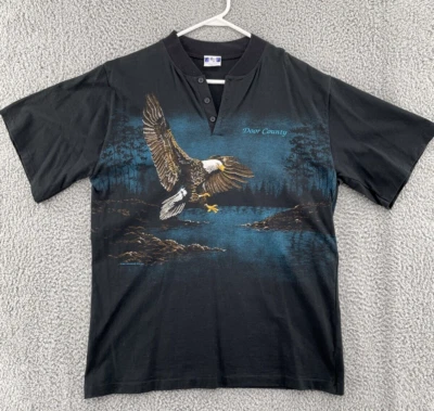 Vintage Eagle All Over Print Graphic Shirt Mens XL Henley AU Sportswear USA 90s - Image 1 of 4