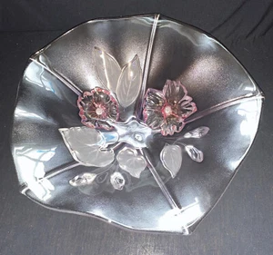 Mikasa Crystal Calypso Fruit Bowl Lavender 13” Floral With Box - Picture 1 of 9