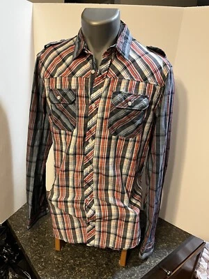 Buffalo David Bitton Men’s LS Shirt Blue White Red Plaid Medium Slim Fit - NWT - Image 1 of 4