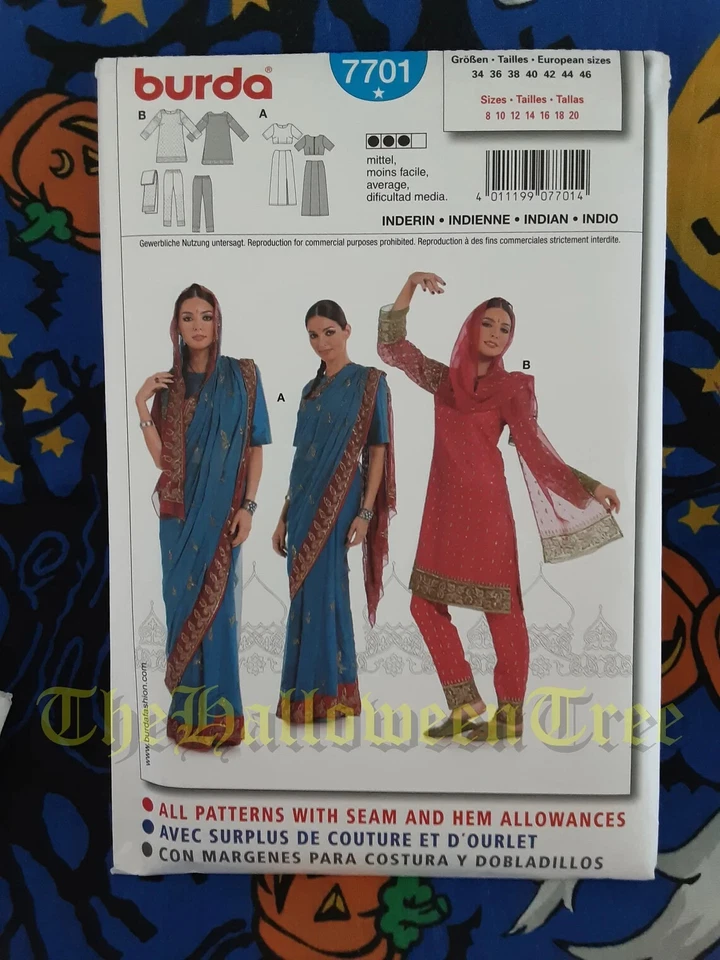 Burda 7701 Indian Sari kurti sewing pattern Skirt Tunic Kurta with Pants SZ 8-20 - Image 1 of 4