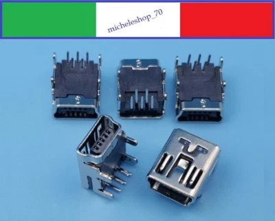 connettore a saldare mini USB femmina 4 fissaggi verticali 5pin 90° PCB - Immagine 1 di 4
