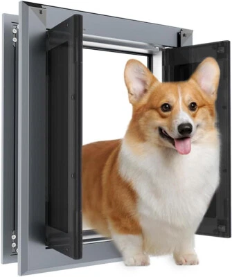 Puerta mediana de aluminio para perro para puerta exterior doble solapa magnética gris medio Foto 1 de 4