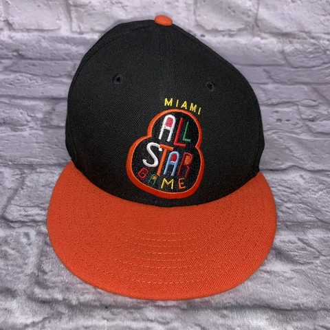 Rare Marlins 2017 all-star game new era fitted hat Black Orange 7 5/8 Cover