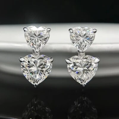D VVS1 Heart Cut Moissanite Drop Earrings Women Party Gift 14K Gold Plated W/GRA - Image 1 of 4