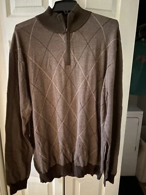 NWT Perry Ellis 2XLT Brown Pull Over 1/4 Zip Long Sleeve Motion Sweater - Image 1 of 3