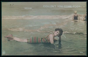 Lote de 6 franceses? Postales fotográficas antiguas de belleza de baño británico casi desnuda década de 1910 - Imagen 1 de 7