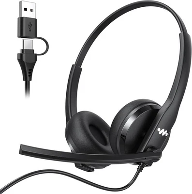 USB Headset with Microphone for PC Wired Computer Laptop Headset Noise Cancellin - Image 1 of 4