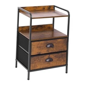 Night Stand, 2 Drawers, 2-Tier Shelf for Storage, Fabric Drawer Dresser, - Picture 1 of 7