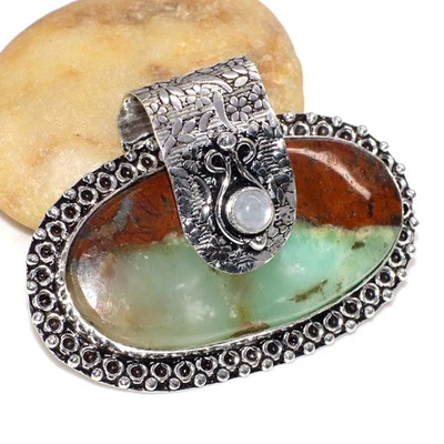 Impresionante colgante hecho a mano de piedras preciosas de piedra lunar arco iris crisoprasa de 1,4" GW Foto 1 de 3