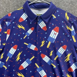 Tipsy Elves Polo Shirt Mens Large Blue Rocket Pop Popsicle Golf Performance - Picture 1 of 8