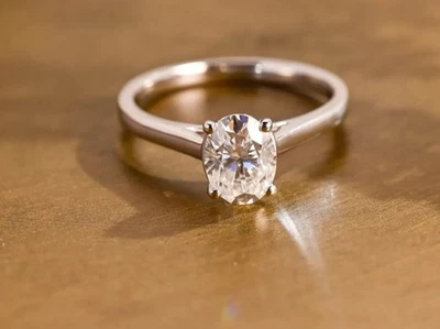 Anniversary Gift 1.00CT Oval Cut Natural Diamond Ring Solid 14k White Gold - Image 1 of 4