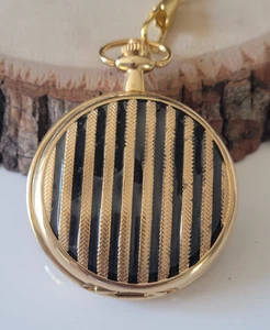 Vintage Style Pocket Watch W/ Chain Milano 46mm Pocket Watch Gold Black - Picture 1 of 4