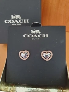COACH women's pierced earrings. Heart Shaped. Post backs. New w box. Pretty! - Picture 1 of 7