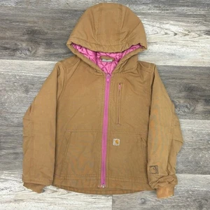 Carhartt Tan Pink Girl 2XS 4-5 Zip Up Quilted Lined Duck Canvas Outdoors Jacket - Picture 1 of 10