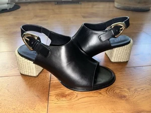 Women’s Aerosoles Nora Black Leather Slingback Heeled Sandal Size 7 - Picture 1 of 7