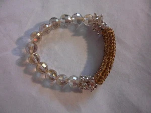 Champagner facettierte Glasperlen & österreichisches Kristallarmband (dehnbar) - Bild 1 von 2