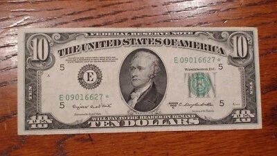 RARE 1950C TEN DOLLAR *STAR* NOTE CIRCULATED $10.00 BILL! - Image 1 of 4