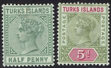 TURKS ISLANDS 1893 QV ½D AND 5D