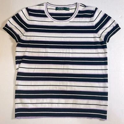 Suéter Ralph Lauren Para Mujer Púrpura y Negro Rayas Manga Corta Preppy Talla M Foto 1 de 4