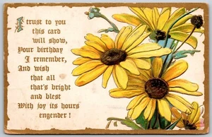 Postcard Birthday Poem Yellow Daisies Flowers Sunflowers - Picture 1 of 2