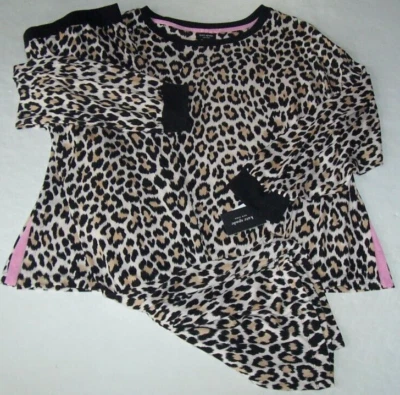 Nuevo con etiquetas Conjunto de pijama/salón jogger tejido suave Kate Spade beige/negro LEOPARDO 3 BOLSILLOS Foto 1 de 4