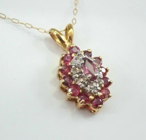 2Ct Lab Created Ruby Marquise Shape Cluster Pendant Chain 14K Yellow Gold Plated - Picture 1 of 5