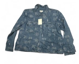 Christopher & Banks Jeanshemd Oberteil Button Down Blumen Sterne S Small Neu mit Etikett #081 - Bild 1 von 5